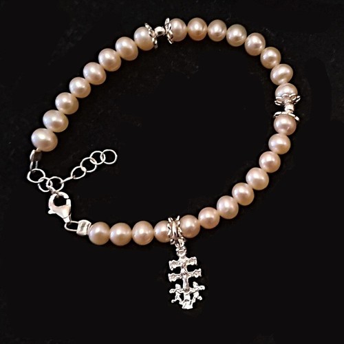 Bracelet Réglable Onyx Facetté 8mm + Pendentif Croix De Caravaca En Argent 925