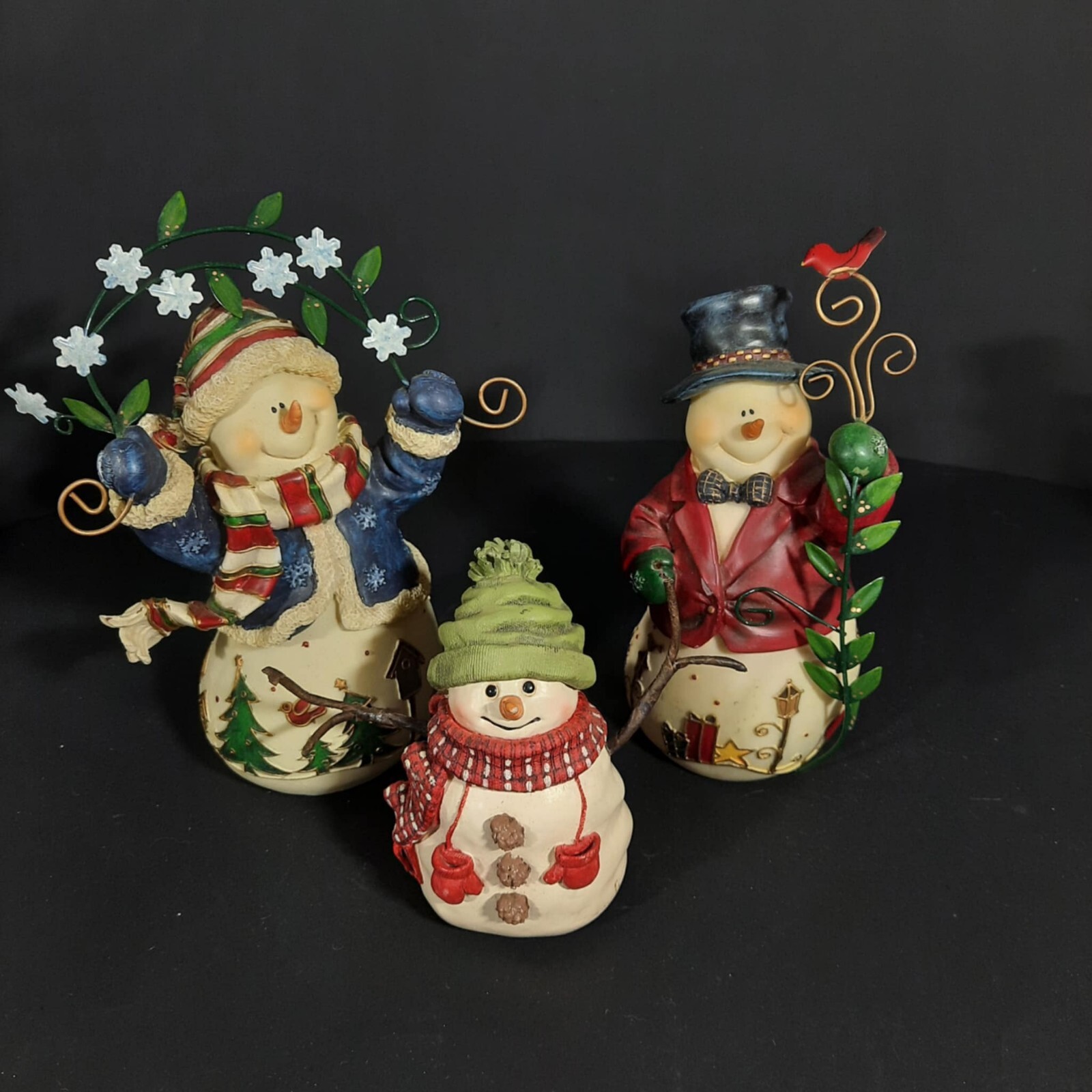 Home Interiors Snowman Set Of 3 Vintage Figurines Christmas Winter Snowmen