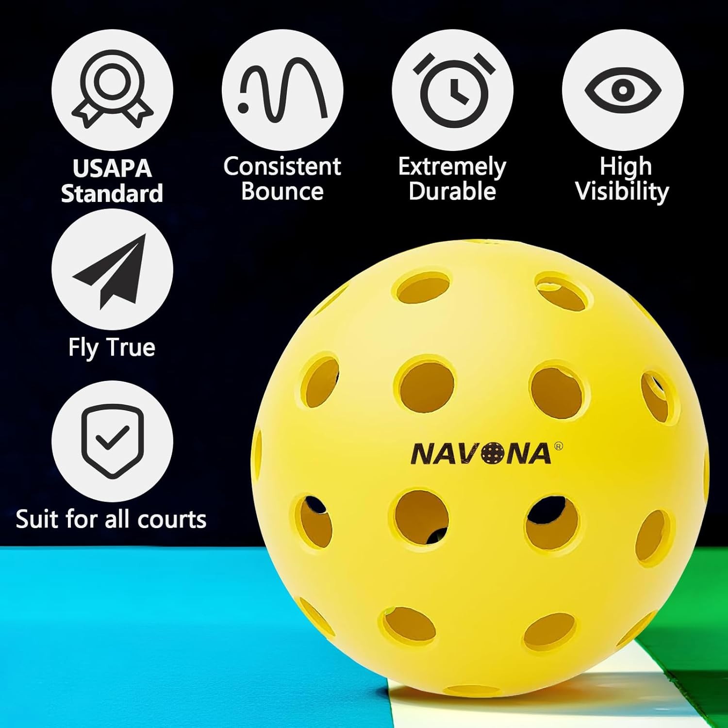 Navona 48 Pack Premium 40-Holes Outdoor Pickleball Balls, Meet USAPA Official