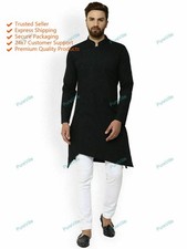 Indian Cotton Black Pathani Kurta Ethnic Mens Designer Kurta Traditional