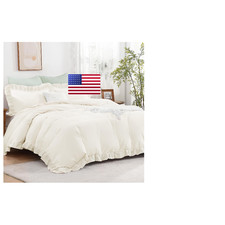 Andency Ivory Ruffle Duvet Cover Full79X90Inch 3 Pieces Cream Soft Washed