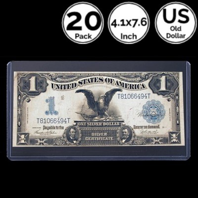 20 Pack Large Size Rigid Paper Money Currency Holder 4 US Black Bald Eagle Bill