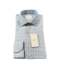 ETON Current Cotton Stretch Slim Fit Blue Paisley Button Front Size 15.5/39 NWT