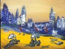 BEACH VIEW  Modern Abstract   Original Oil Painting  IMPRESSIONIST EFE3FAQ8