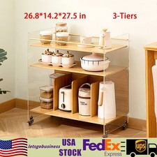 Acrylic Bamboo End Table Side Table Modern 3-tier End Table with Four Wheels USA