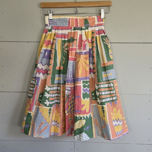 Laura Ashley, Gonna vintage Laura Ashley geometrica plissettata linea A midi cotone zip multicolore 8