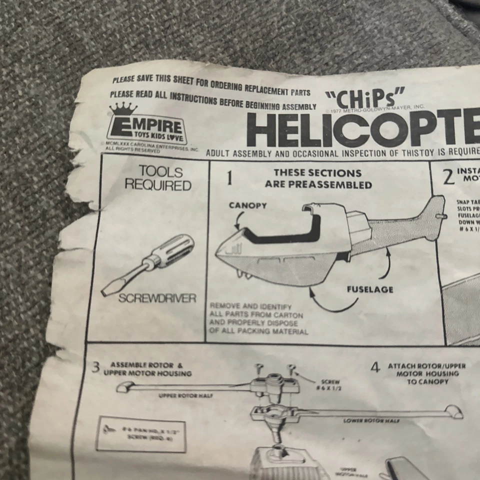 De colección '77 Chips Patrulla de Carreteras Helicóptero Imperio Juguetes Niños Amor SOLO INSTRUCCIONES Foto 2 de 4