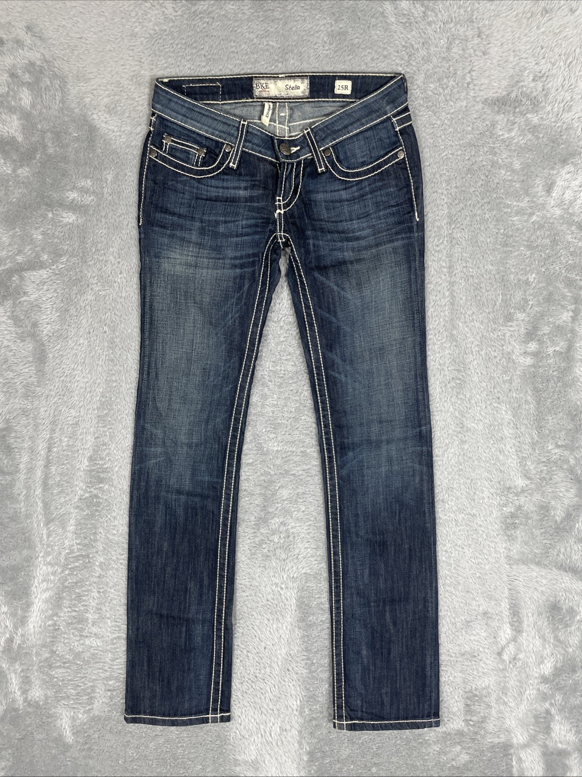 BKE Buckle Jeans Women's 25r* Blue Stella Straight Leg Low Rise Thick Stitch