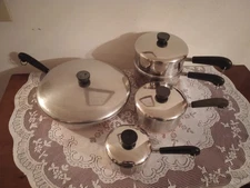 Vtg Revere Ware 1801 Copper Saucepans 3/4qt, 1.5qt, 2qt,Skillet, Steamer 9Pc Set