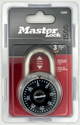Master Lock 3-Digit Combination Padlock 1500D 1-7/8'' Width, 3/4'' Shackle