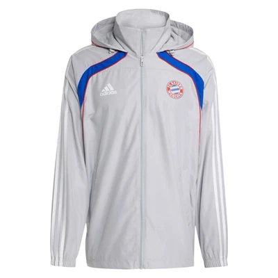 Adidas Hombre FC Bayern Ubp Cortavientos Gris Capucha y Cremallera Fútbol Jacket - Imagen 1 de 4