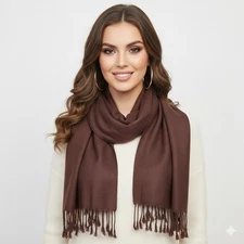 Pashmina Cashmere Scarf Womens Dark Brown Fringe Wrap Shawl Elegant Soft 60 in
