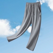 Men Ice Silk Pants Breathable Casual Thin Quick Dry Pant Loose Elastic Straight
