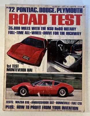 Road Test Magazine August 1971 Issue  Monteverdi Hai Debut, Muscle Car Reviews,
