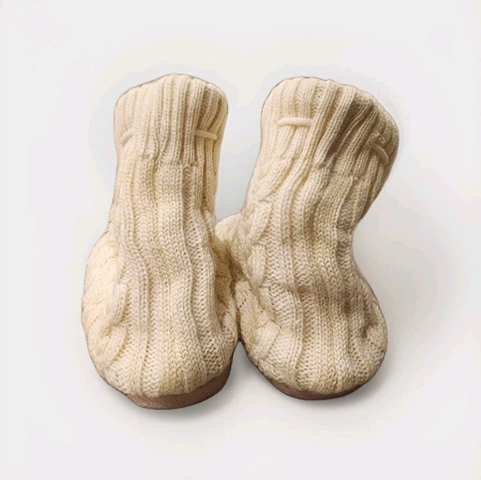 Botas chinelo femininas de malha marfim inverno interior com acabamento de pele sintética e pompons - Imagem 4 de 4