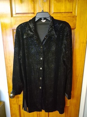 Clara S Womens Boutique Black Velour Tunic Top Blouse Size 2X NWOT 