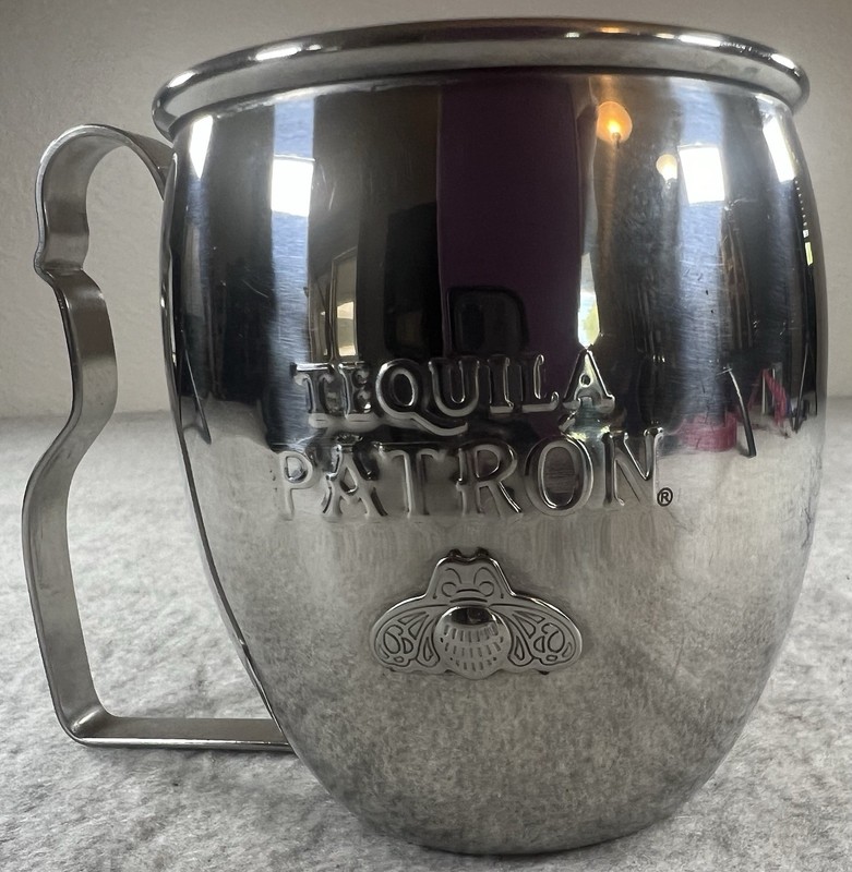 1 Patron Tequila Moscow Mule Mug Stainless Steel Cup Metal Embossed w/ Bee Logo
