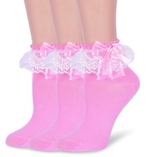 3 Pairs Womens Butterflies Ruffle Ankle Lace Socks Cute Frilly Kawaii Casual