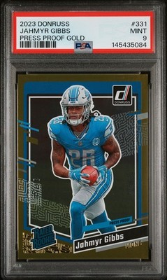 2023 PANINI DONRUSS PRESS PROOF GOLD #331 JAHMYR GIBBS 38/50 PSA 9