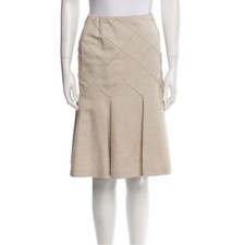 CHANEL Skirt 2006 Matelasse Flare Hem Pleats Beige Size 36 56.5cm