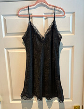 Vintage Victoria s Secret Black Lace Slip Dress Chemise Paisley Sheer Size L Y2K