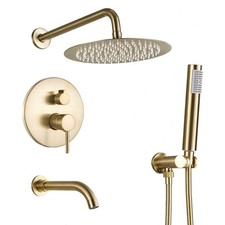 Brushed Gold Shower Faucet Set 8"Rain Shower Head Combo with Tub Spout Valve Kit