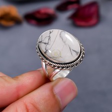 Natural l Howlite Boho Ring Handmade White Gemstone Adjustable Ring For Women.