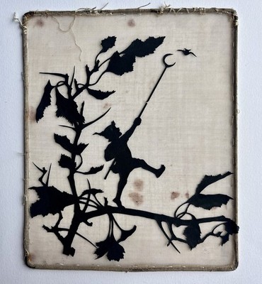 Unusual Antique 19th Century Folk Art Papercut Silhouette Panel Fairy Victorian