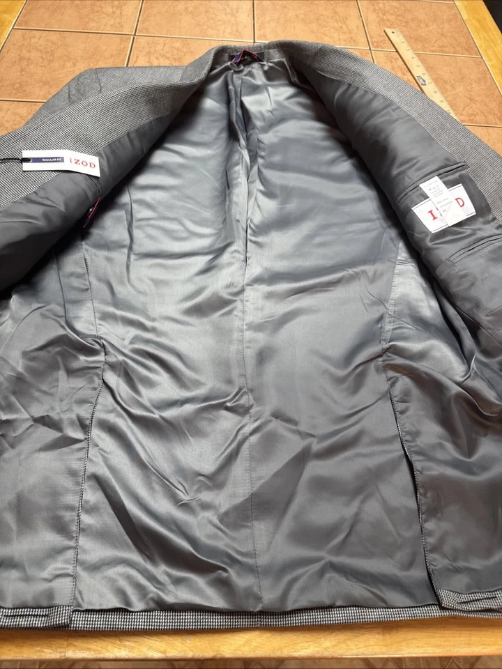 NUEVO Abrigo Blazer Izod Deportivo Gris Pata de Gallo Cuadros Talla 38R Chaqueta Nuevo con Etiquetas $150 Foto 4 de 4