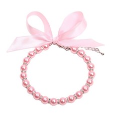 Dog Cat Pearls Necklace Collar with Bling Accessories and Ribbon Bow Pet Pupp...