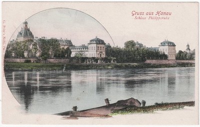 old postcard Hanau, view of Philippsruhe Castle, unused