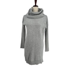 Lulus Tea Reader Light Grey Sweater Dress S Turtleneck Cowl Neck Ribbed Knit