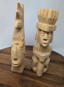 Hand Carved Wooden Pakal Mayan Ruler And Totem Prosperity God of Corn Raw Wood