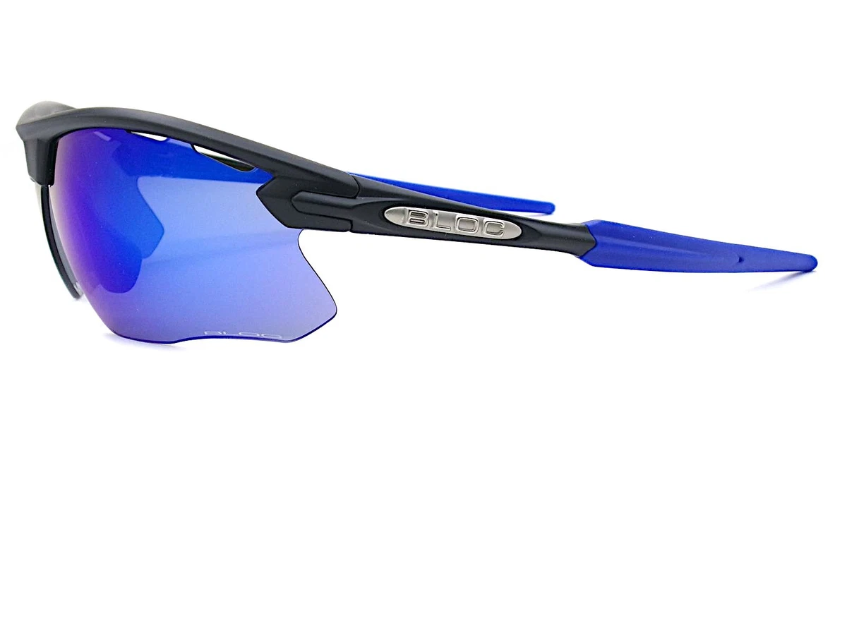 BLOC Fox Sportbrille XB761 Schwarz Blau Mit Blauen Spiegel-Linsen, Ventiliert