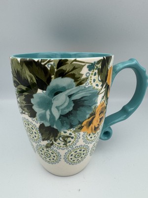 Set of 2 pioneer Woman Rose Shadow Teal Floral Latte/coffee Stoneware 24 oz Mug 