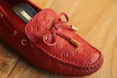Louis Vuitton LV Monogram Rot Leder Messing Bit Halbschuhe Schuhe Damen UK 4 US 7