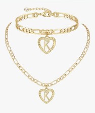 Cadena + Pulsera Chapado Oro 14k Fina Joyeria  Regalo Para Mujer Con Iniciales R