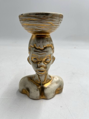 #ad Vintage Geo L Trevino African Woman Figural Brass Compote Candle Holder MCM $25.00