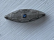 Ostby Barton Sterling Silver Filigree Art Deco Brooch Pin, Blue Rhinestone