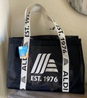 ALDI 50th Anniversary Mesh Tote Bag Black with EST 1976 on Cream Straps — photo 1