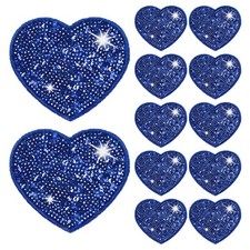 12 St&uuml;ck 7x6cm Glitzerherz-Patches zum Aufb&uuml;geln & Ann&auml;hen f&uuml;r DIY Dunkelblau