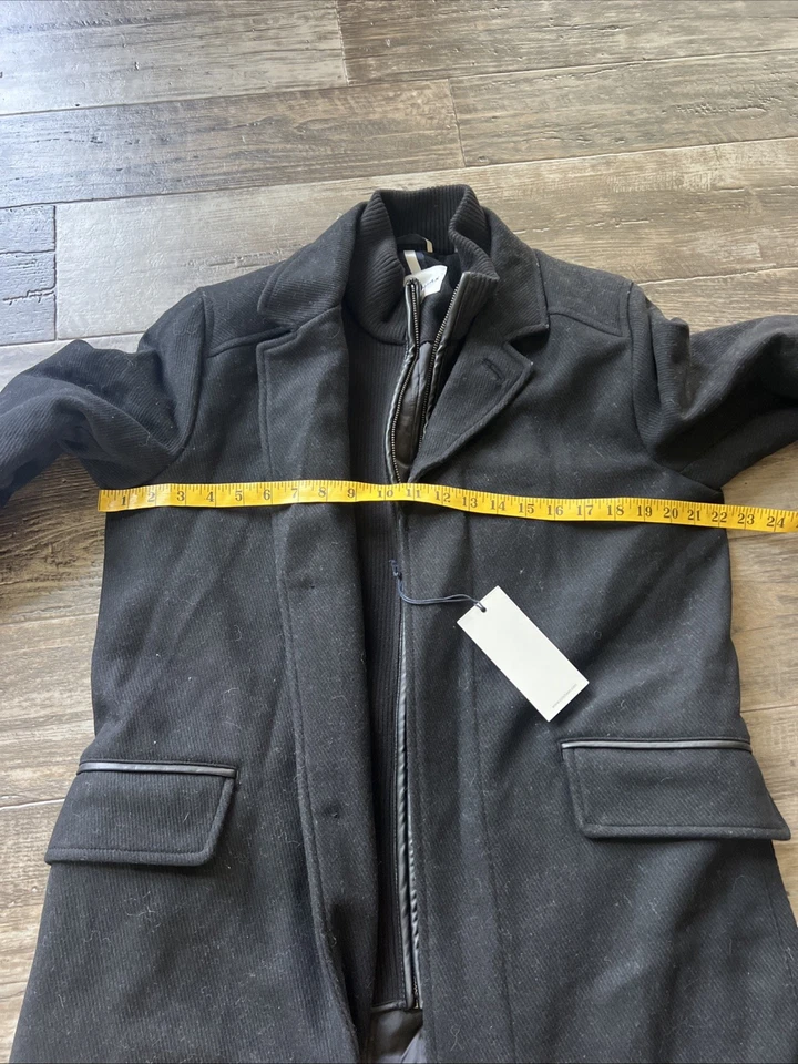 Cole Haan Signature Men's Wool Twill Long Coat with knit Bib Charcoal Size Small - Image 3 of 4