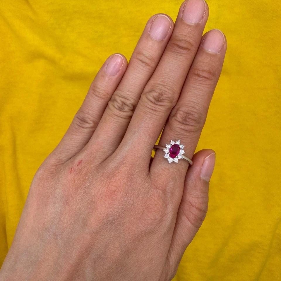 Anillo de plata de ley 925 6x4 mm rosa circón natural piedras preciosas regalo nupcial mujer Foto 3 de 4