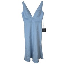 NEW Ieena Mac Duggal Formal Gown Midi Tea Length Dress 8 Dusty Blue Sleeveless