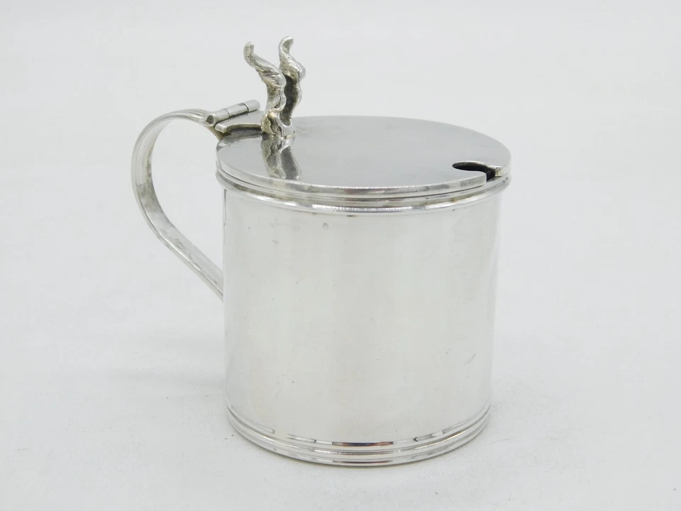 Pote de mostarda com acabamento de chifre do diabo prata esterlina antigo 1930 Birmingham Art Deco - Imagem 3 de 4