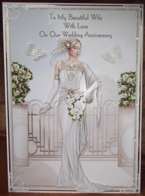 Handmade Art Deco personalised Anniversary wife card a elegant lady in ...