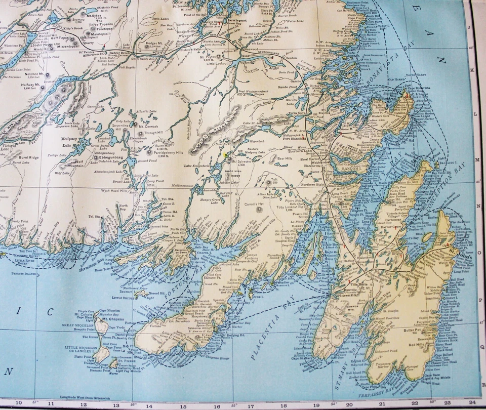 PÁGINA MAPA ATLAS COMERCIAL RAND MCNALLY ISLA DE TERRANOVA CANADÁ 1913 DE COLECCIÓN Foto 4 de 4
