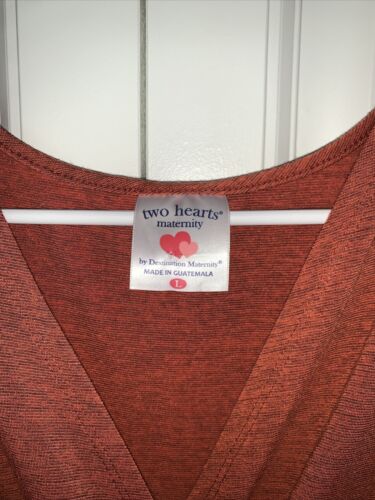 Two Hearts Blouse Women's Large Maternity Orange Top Shirt V-neck soft  stretch