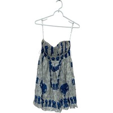 Anthropologie Nanette Lepore Fit Flare Dress Womens Size 2 White Blue Strapless