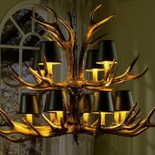 Modern Black Antler Chandelier Lights Dining Room Bar Cafe Vintage Hanging Lamp